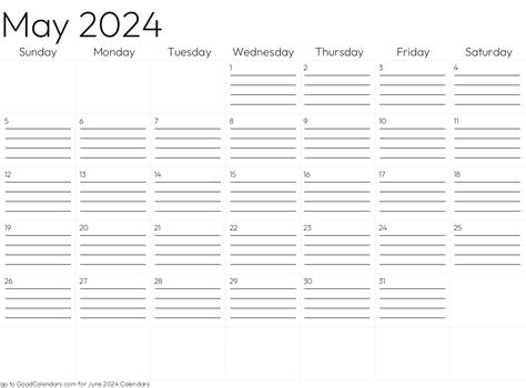 may 2024 calendar with lines